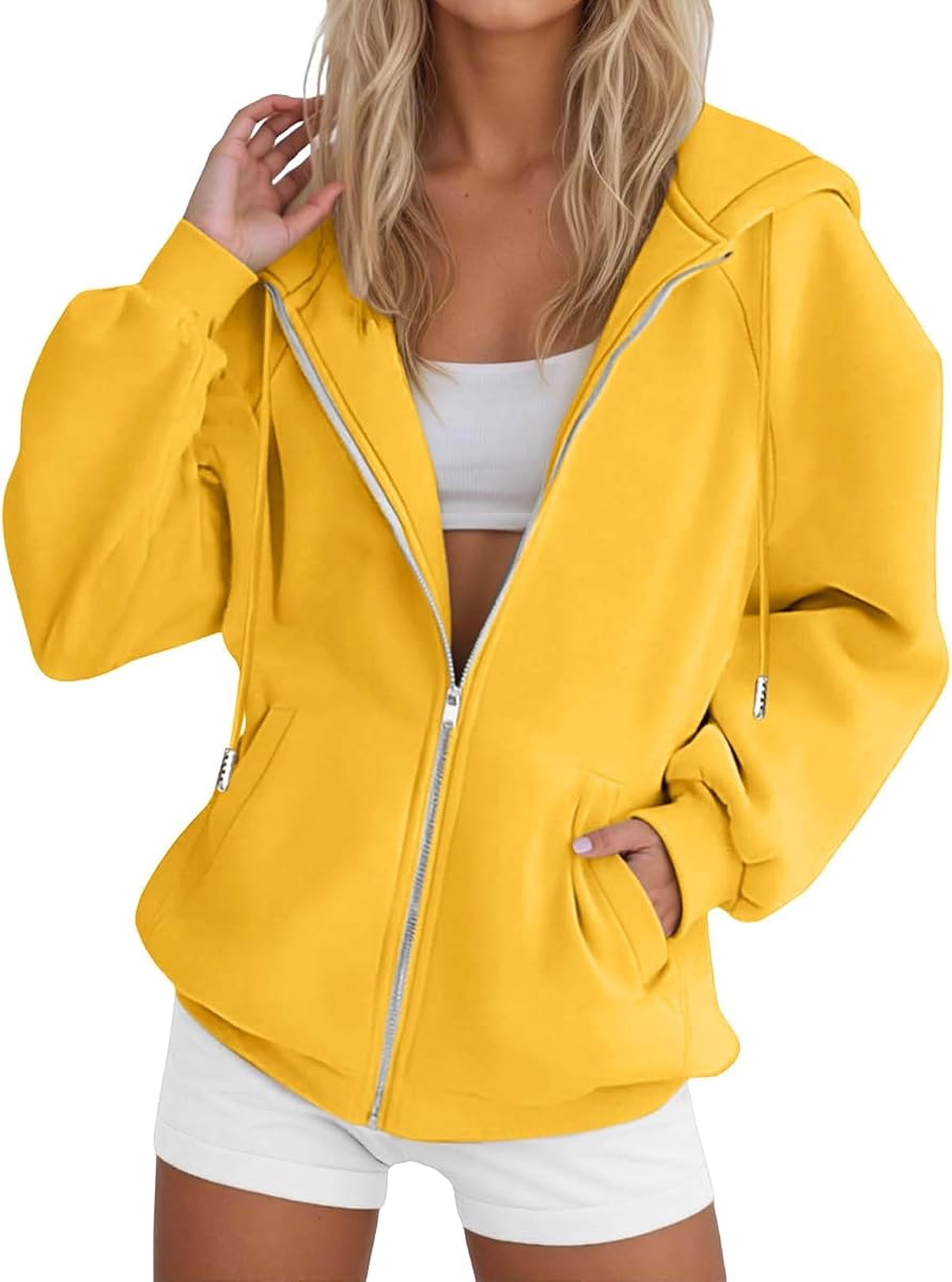 Sudadera con capucha y cremallera para mujer en talla grande, bonita, de color sólido, sobredimensionada, informal, de manga larga, de otoño, chaquetas de invierno con bolsillos, Y2K