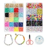 Perles Heishi pour Bracelet, 6mm Perle Plate Lettres Alphabet en Argile Polymère 18 Couleurs pour Enfants DIY Bijoux Collier Boucles d'Oreilles Bricolage Artisanat