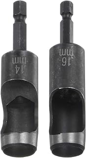 HARFINGTON 2pcs 14mm,16mm Leather Hollow Hole Punch 1/4" Hex Shank for Drills, Belt Hole Punch Punching Cutter Tool for Leathercraft Working