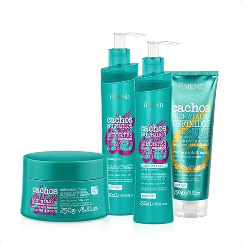 Kit Amend Cachos Ondulados Shampoo + Condicionador + Máscara + Leave in Definicação Cabelos Ondulados
