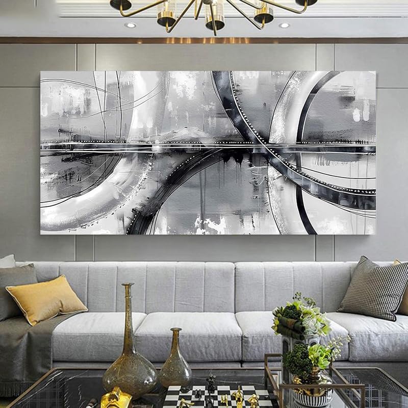 Tableau abstrait noir et blanc haute définition avec cadre AEFOUU