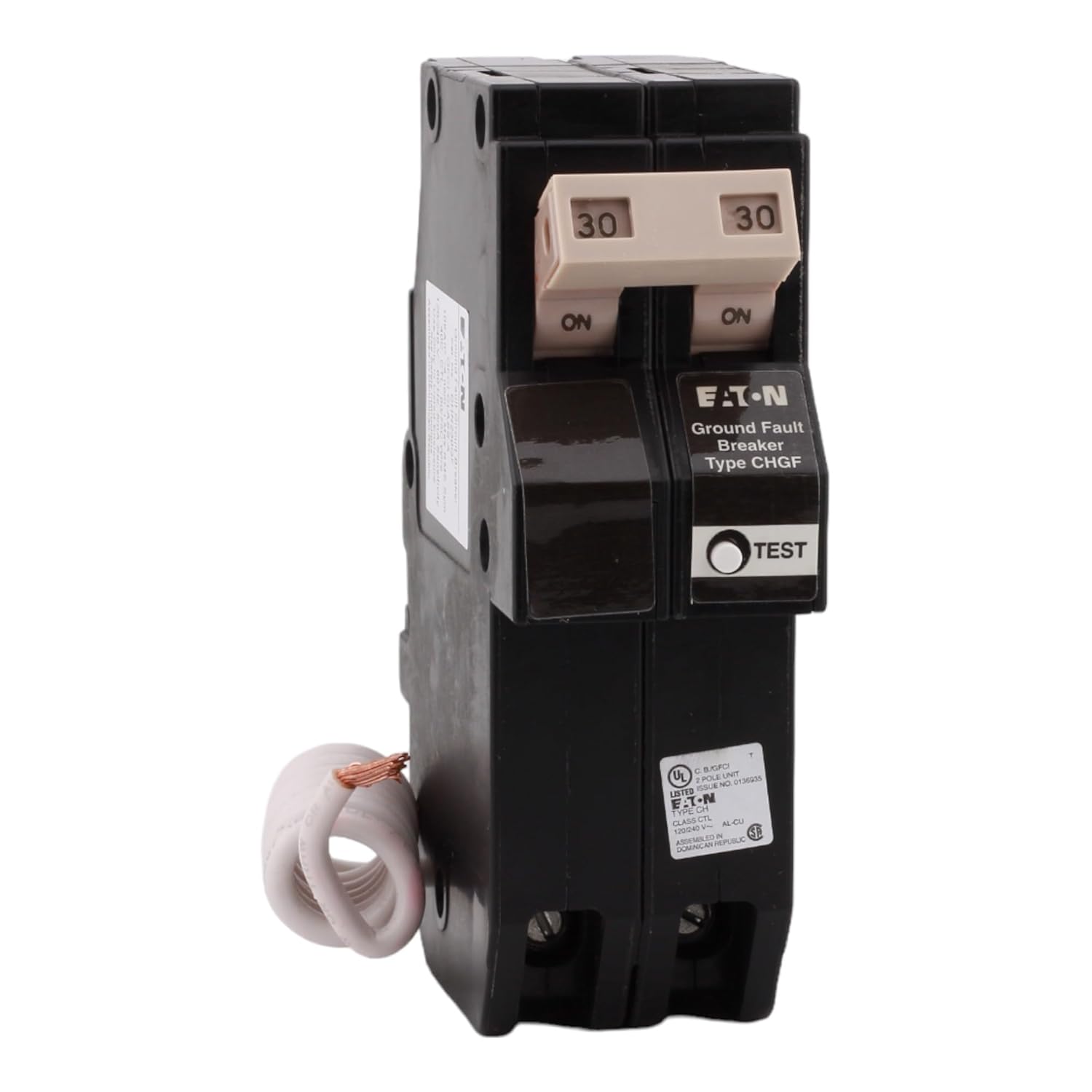 CHN230GF 30 Amp Double Pole GFCI Ground Fault Circuit Breaker, Pigtail Neutral, 240V, 10kAIC, UL Listed (1)