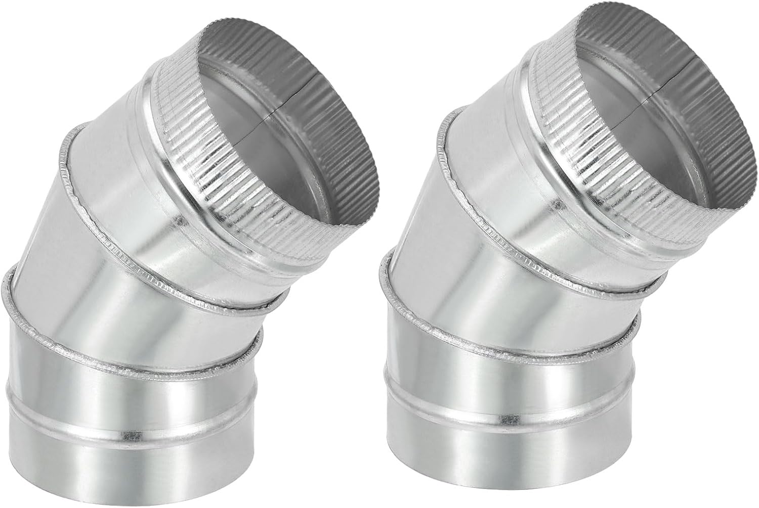 PATIKIL 4" OD 45 Degree Elbow Duct Pipe Connector, 2 Pack HVAC Ventilation Chimney Flue Tube Connector Galvanized Iron Adapter Crimped for Vent Exhaust Stovepipe