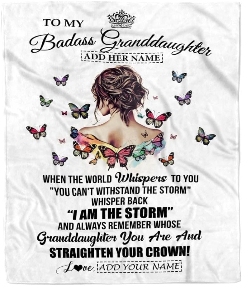 Personalized to My Badass Granddaughter I Am The Storm Blanket from Grandpa Papa Beautiful Granddaughter Birthday Gifts Christmas Adults Fleece Throw Blanket (60 x 80 in Adult Size)