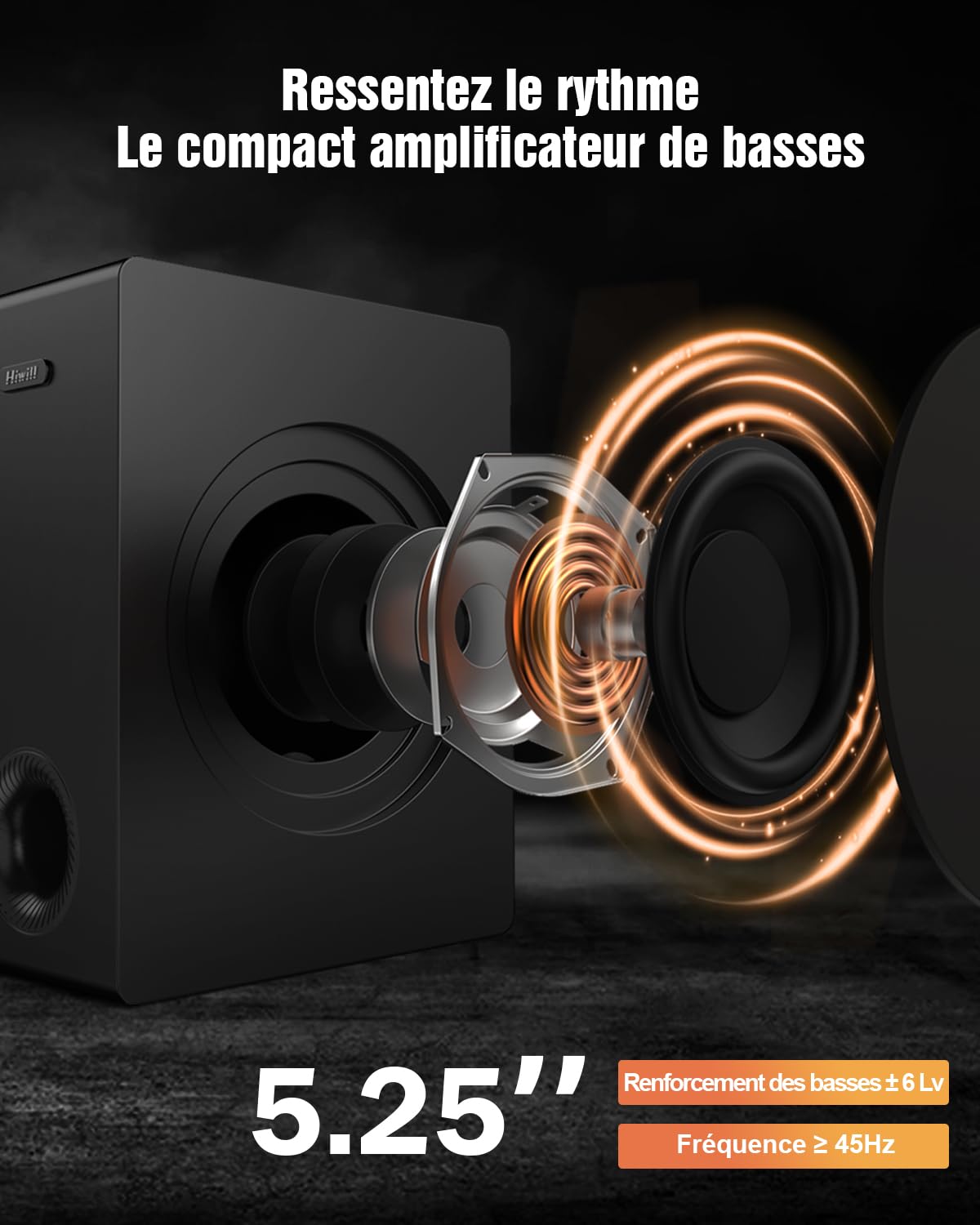 Hiwill 4.1 Dolby Atmos Barre de Son, 300W pour Smart TV avec Caisson de Basses, 2 Enceintes Surround Avant, Barre de Son pour Haut-Parleur TV, Basses réglables, HiElite A41