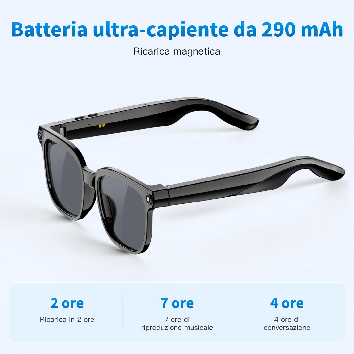 Occhiali intelligenti da 32 GB con intelligenza artificiale, dotati di fotocamera 4K con stabilizzazione dell'immagine, registrazione video e traduzione in tempo reale, lenti fotocromatiche