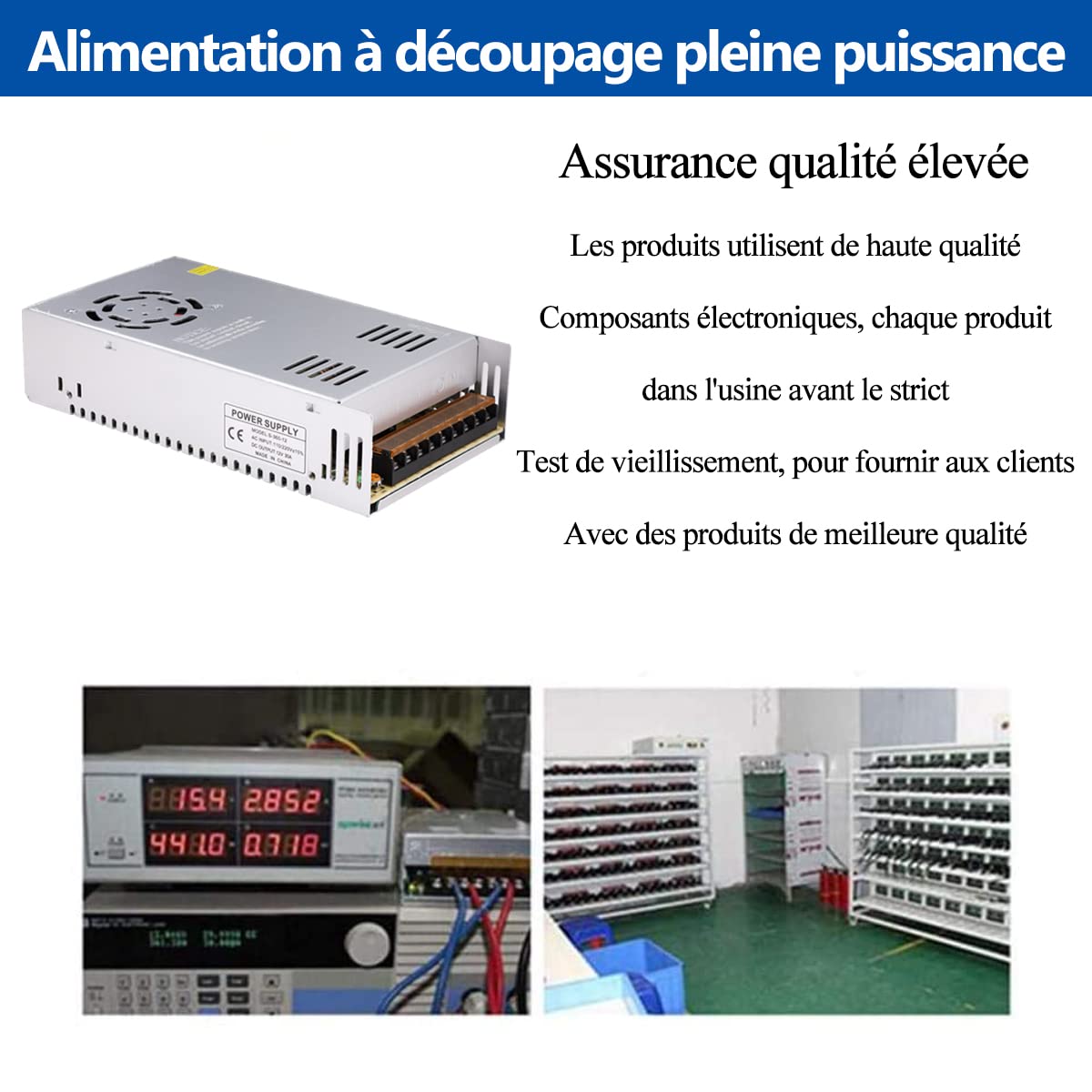 Alimentation 12V 30A 360W - Transformateur AC/DC, Pour Bandes LED, CCTV, Universel