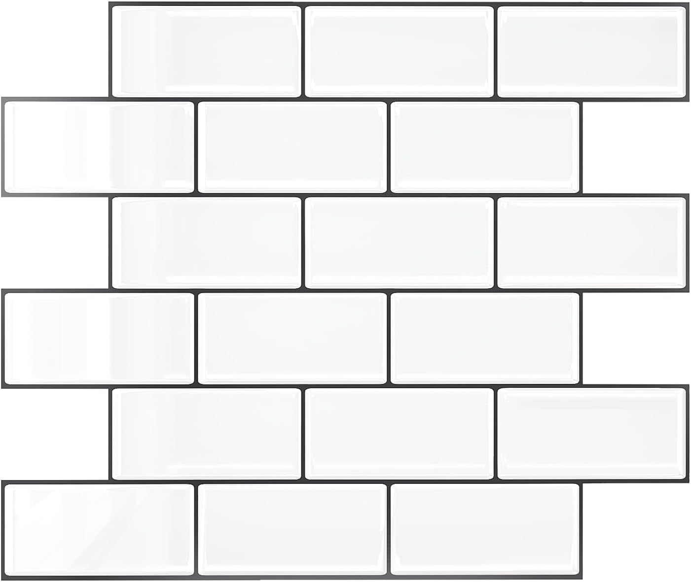 VEELIKE White Subway Backsplash Tile with Black Grout Peel and Stick Backsplash for Kitchen 24 Sheets Adhesive Waterproof White Ceramic Wall Tiles Peel and Stick for Bathroom Laundry Room 12''x12''