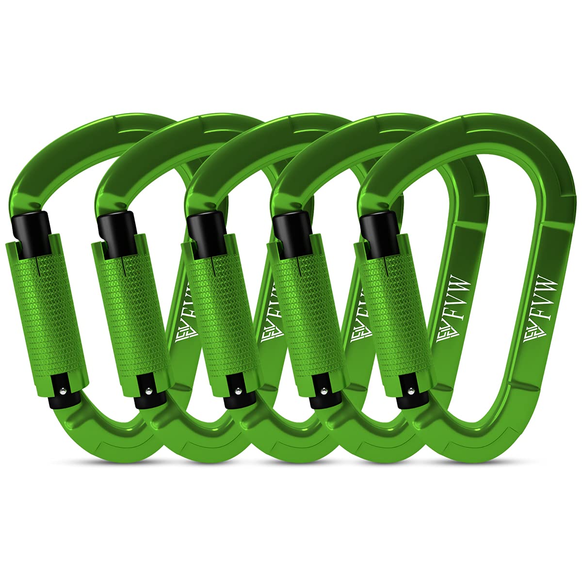 Lot de 5 mousquetons d'escalade, certifiés UIAA 25 KN, verrouillage automatique, pour hamac, balançoire, laisse et harnais, camping, randonnée et utilité (vert)