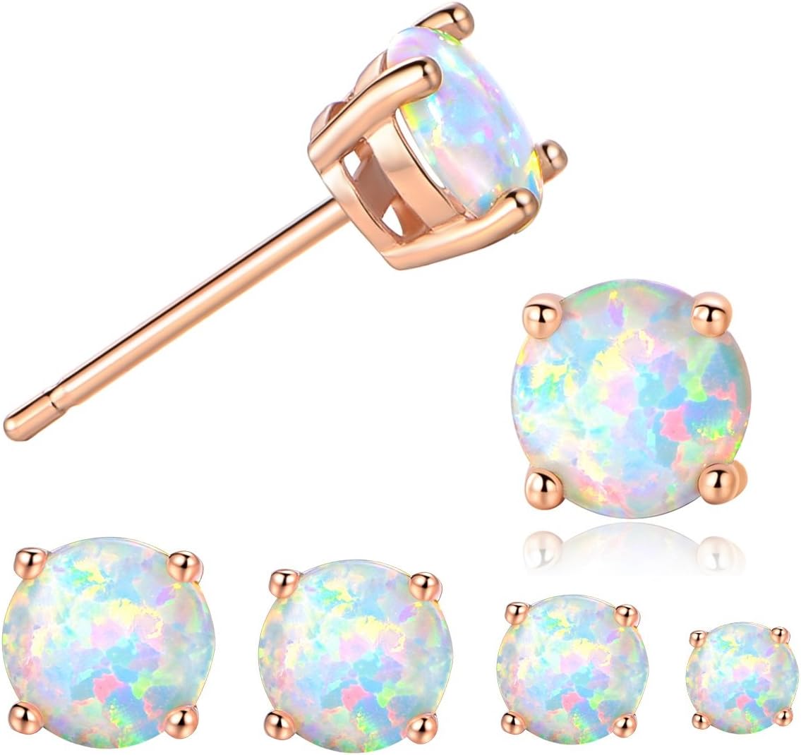 Stunning Rose Gold Plated Opal Studs, 18K Rose Gold Plated Opal Stud Earrings 6MM Round For Women