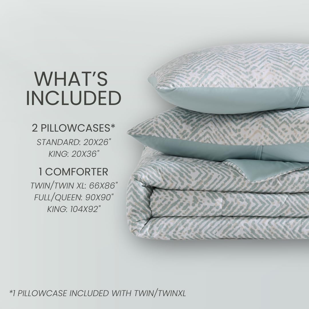 1888 Mills King Comforter Set, 3 Pieces Reversible (Solid and Geo Print), All-Season Lightweight and Soft Bedding with Easy Care, 1 Comforter (104”x92”) and 2 Pillow Shams (20”x36”)