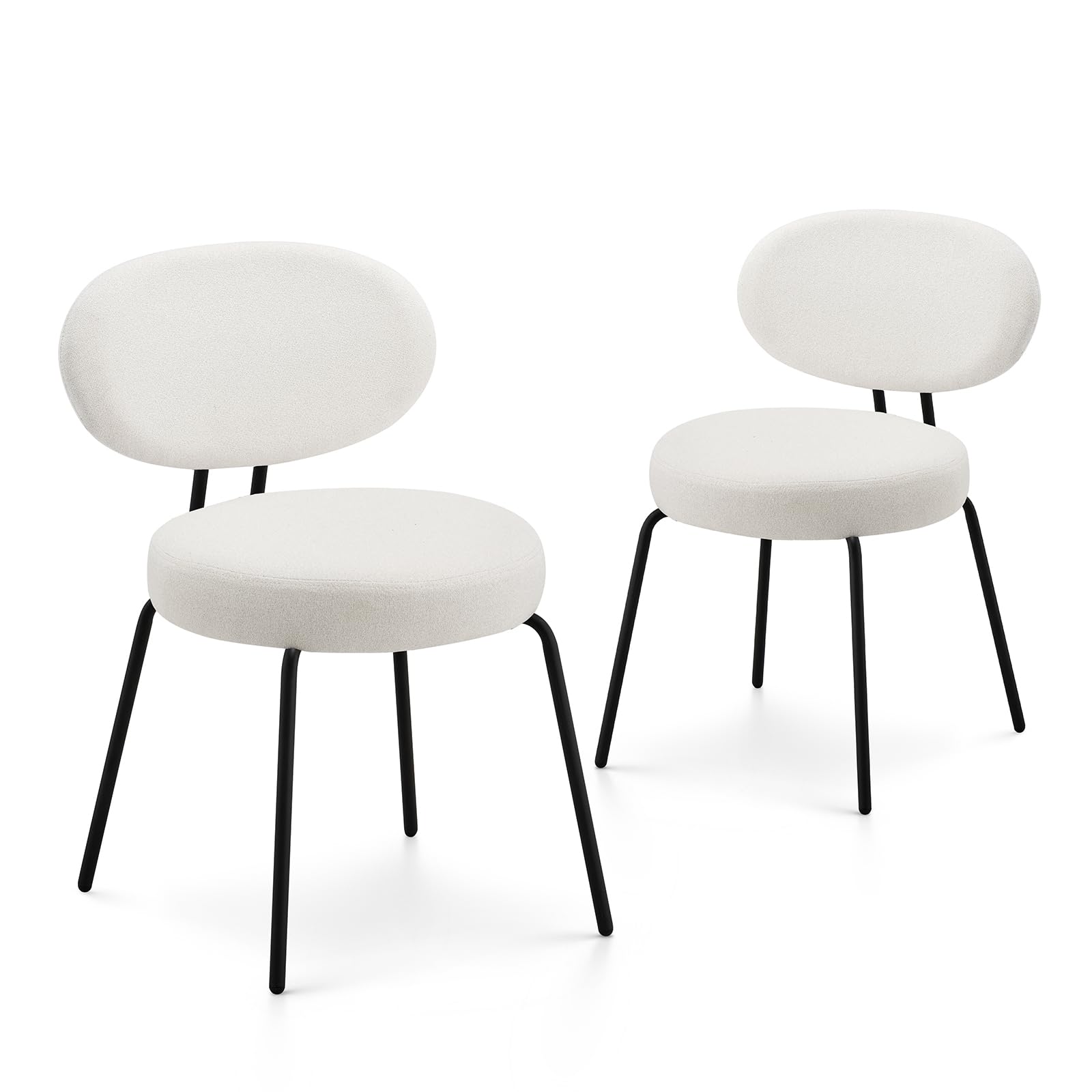 Photo 1 of COLAMY Modern Fabric Dining Chairs Set of 2, Mid Centry Upholstered Dining Room Kitchen Chairs with Curved Backrest, Round Seat, Black Metal Legs, Cream Cream 2 PCS Fabric Dining Chair
