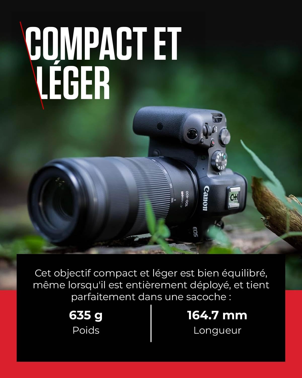 Objectif Canon RF 100-400mm F5.6-8 IS USM, téléobjectif zoom, stabilisateur d'image 5,5 vitesses, photo sportive/animalière, compatible Canon EOS R