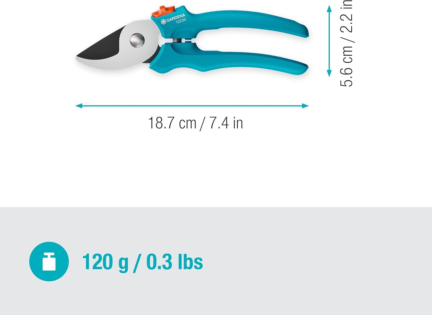 Gardena Secateurs EasyCut, Bypass Cut, Garden Secateurs, 20 mm Cutting Diameter, Ergonomic Handles, Precision-Ground Steel Blades, PowerCoating (12230-20)