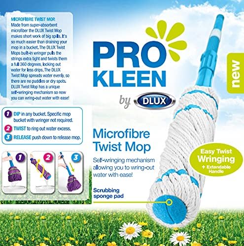 Extendable Microfibre Twist Mop Kitchen Floor Cleaning Hardwood Tile Easy Twisted Wringing Water Wet Dry Super Absorbent
