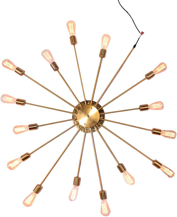 NIUYAO Wall Light Large Starburst Metal Sconce Wall Lamp Classic Retro Vintage Industrial Whit 15 Lights-Gold Finish