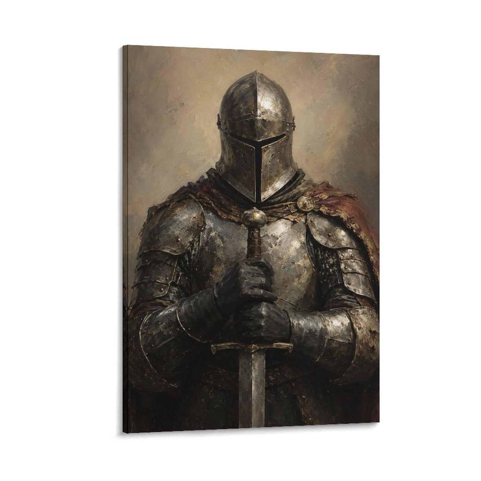 W7C8U2X3 Medieval Knight Armor Portrait Canvas Wall Art, Medieval Fantasy