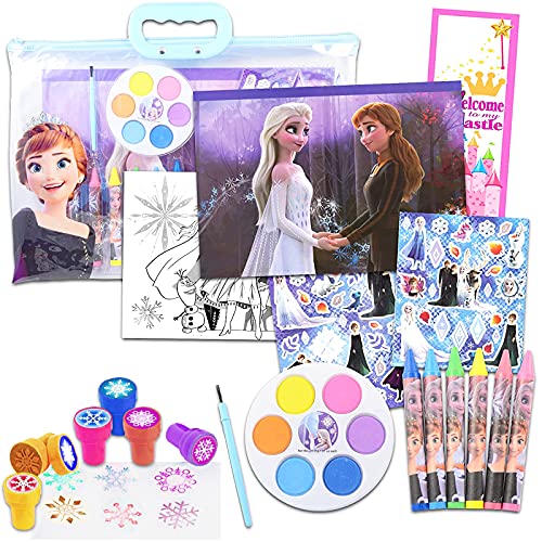 Walt Disney Studio Frozen Art Set Frozen Activity Bundle - 12 Pc Frozen Art Case with Frozen Stickers, Frozen Writing Pad, Snowflake Stamps, and More