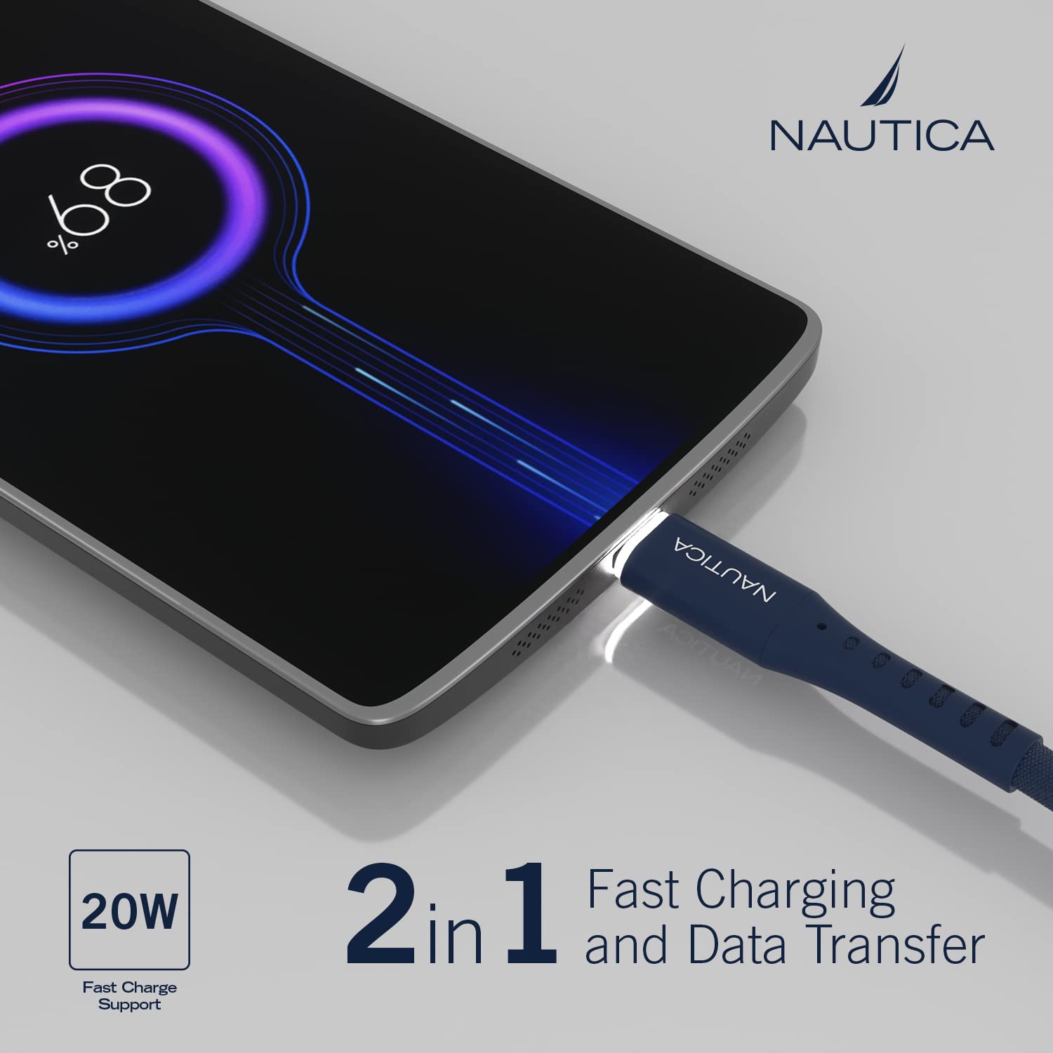 Nautica USB C to lighting cable with LED light, 4FT iPhone Charger Cable Type C to Lighting Cable, Lighting to Type C Fast charging cord compatible with iPhone X’s, Airpods, and many more.