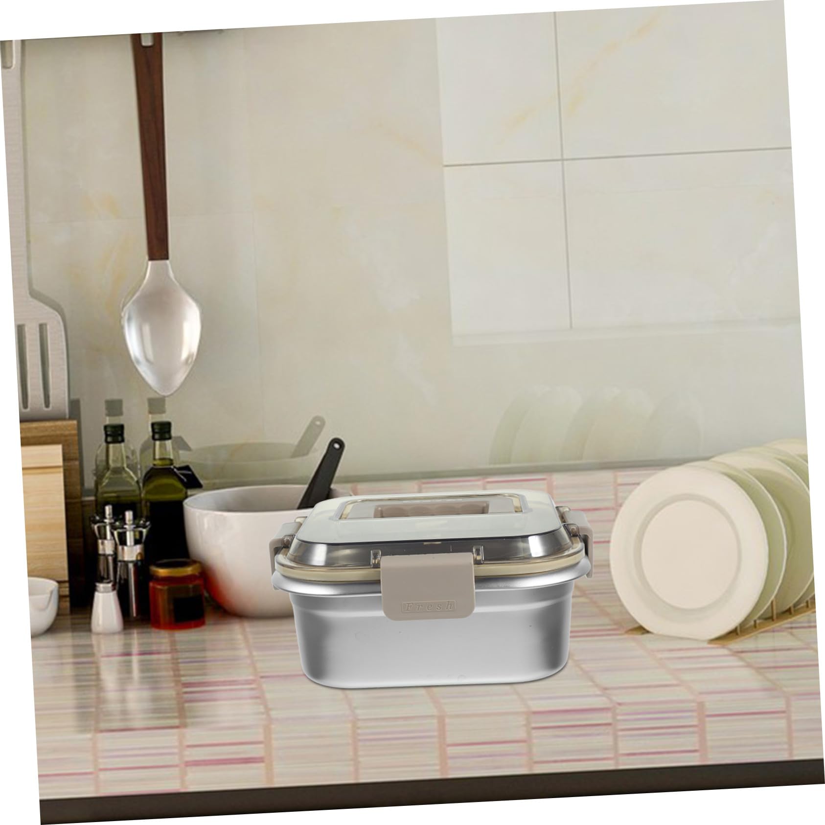 Boîte de Rangement Alimentaire avec Couvercle et Poignée Grand Contenant Acier Inoxydable pour Réfrigérateur Organiseur Transparent pour Fruits Légumes et Snacks