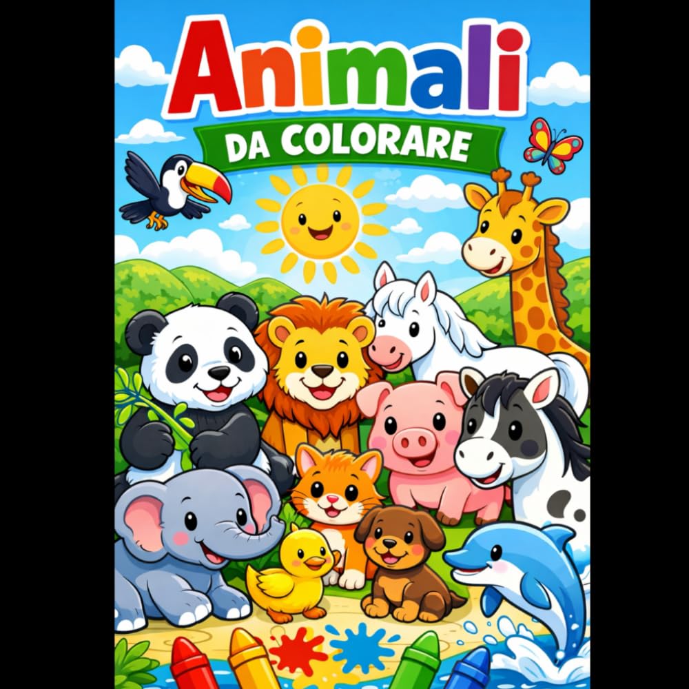 60 Animali da Colorare per Bambini da 2 a 6 anni: Dinosauri, Giungla, Fattoria, Selvatici e Creature Marine – Libro di Attività Educativo e Divertente