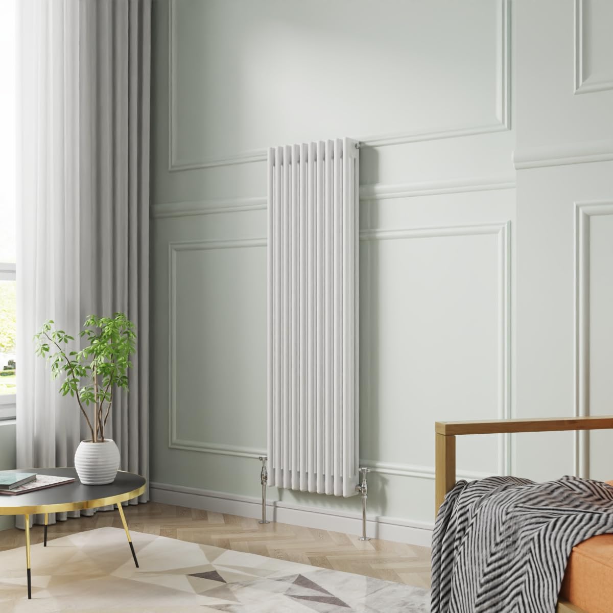 NRG 1500 x 470 mm Gloss White Vertical Cast Iron Radiator Triple Panel โ image 1