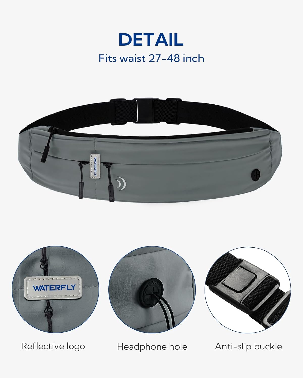 WATERFLY Running Belt Fanny Pack: Runner Marathon Jogging Waist Pack Sport Workout Exercise Fitness Phone Holder Belt for Men Women Jogger Slim Waistband - Image 5