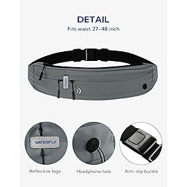 WATERFLY Running Belt Fanny Pack: Runner Marathon Jogging Waist Pack Sport Workout Exercise Fitness Phone Holder Belt for Men Women Jogger Slim Waistband Black