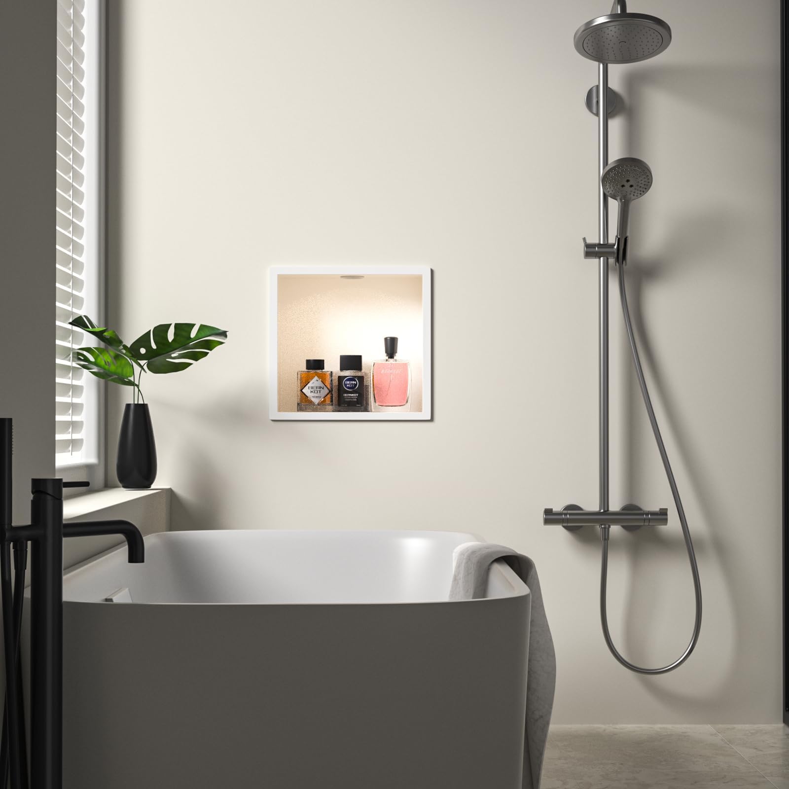 Niche murale de douche en acier inoxydable 30x30 cm avec éclairage LED encastré étanche