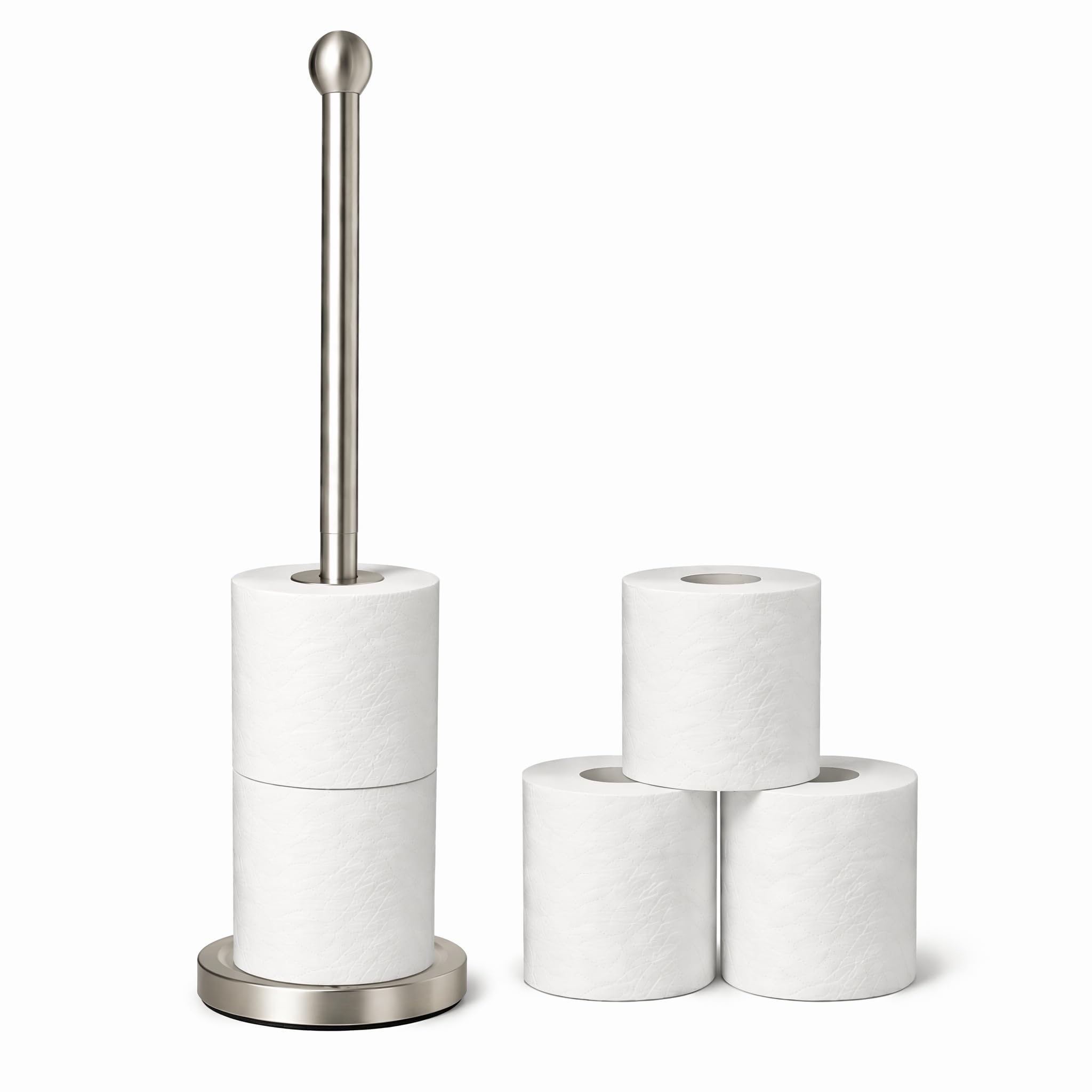 Toilet Paper Holder Stand for 4 or 5 Rolls - Brushed Nickel