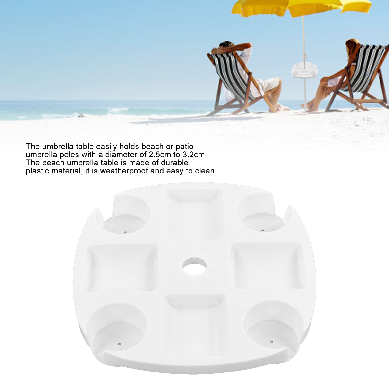 Bandeja de Mesa para sombrilla de Playa, 4 portavasos, Mesa de plástico para sombrilla de Playa, Soportes para sombrilla de Playa, Mesa para Poste de sombrilla, Bandeja para