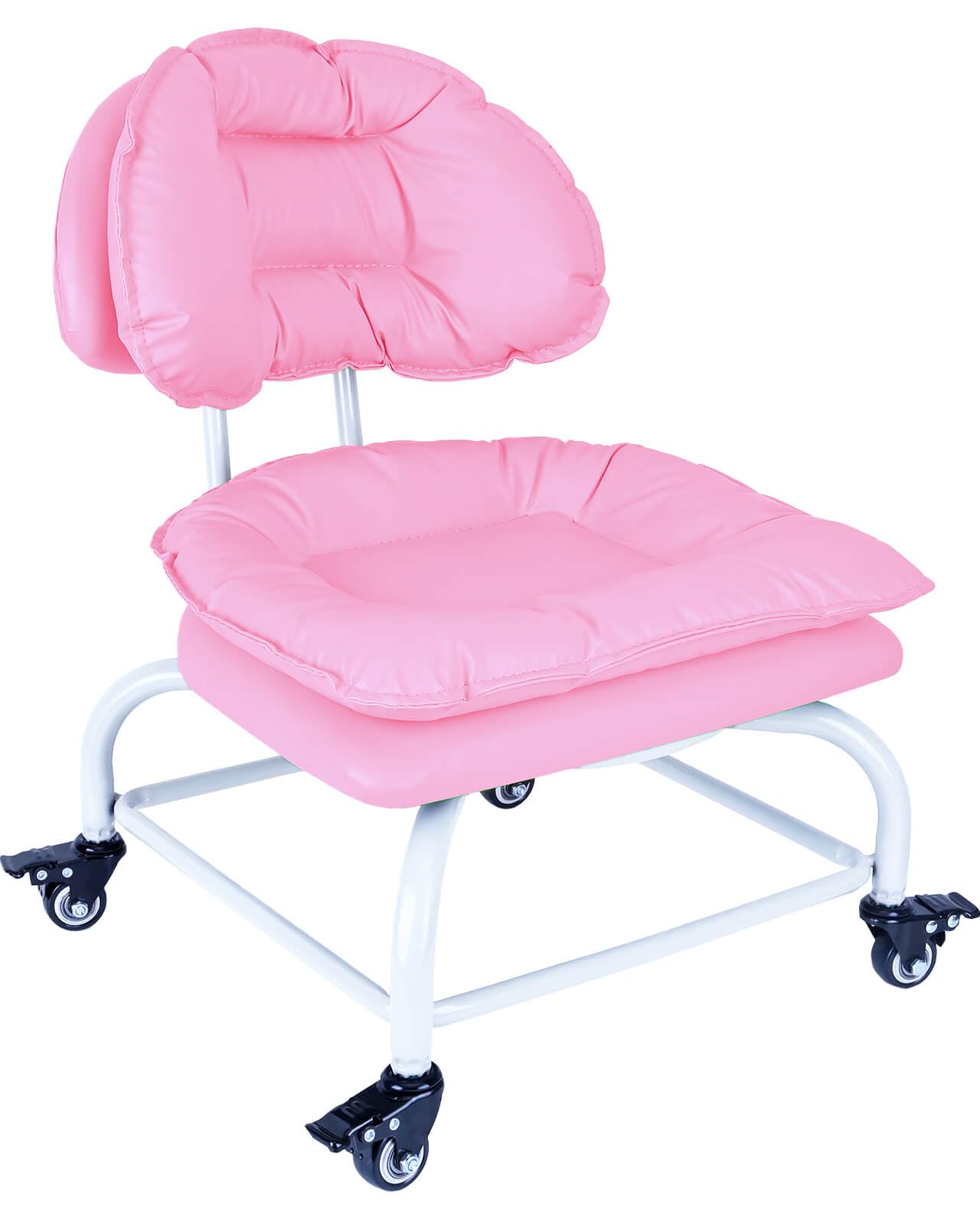 Vapaa taide Backrest Rolling Stool with Brakes Rolling Chair Heavy Duty Roller Stools with Wheels for Home Office Garage Mechanic Flooring Cleaning Shop Pink