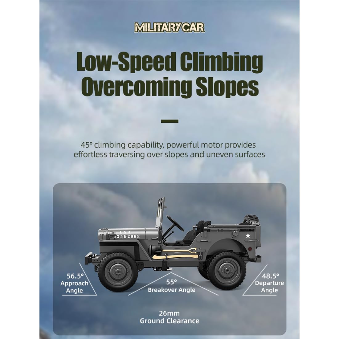 1:10 Militär RC Crawler Fahrzeug, 4WD Offroad Auto Geländewagen Modell Mit Doppelmotor, LED Beleuchtung Und Fernsteuerung Für Erwachsene Sammler Hobby Modellfahrzeug-Wüstengelb