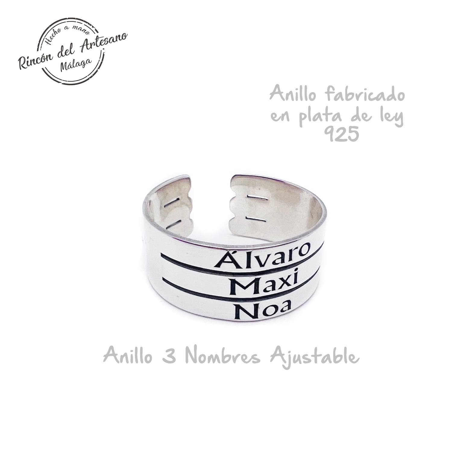 Anillo de Nombres Personalizado para Mujer – Plata 925 Ajustable – Joya Grabada, Regalo Perfecto para Mamá