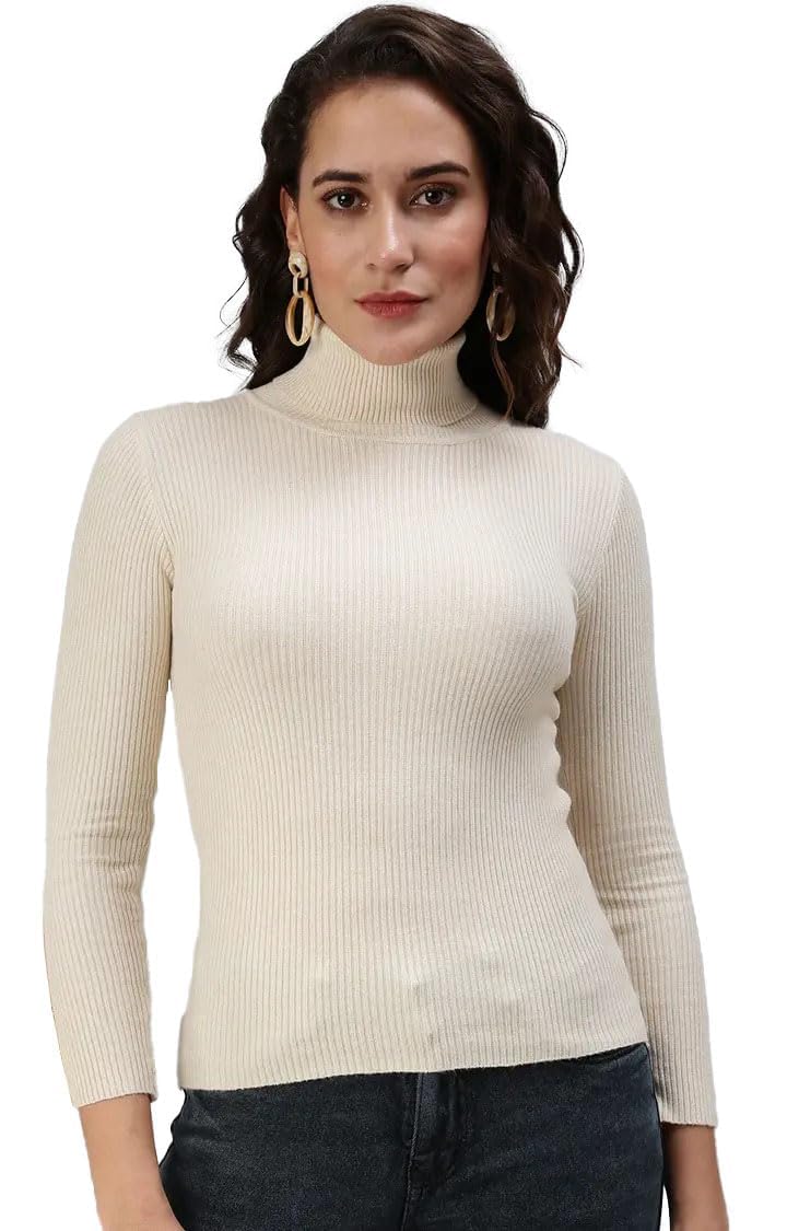 Women Knit-Rib Stretchable Turtle Neck Full Sleeves Winter Pull Over TopDN 414