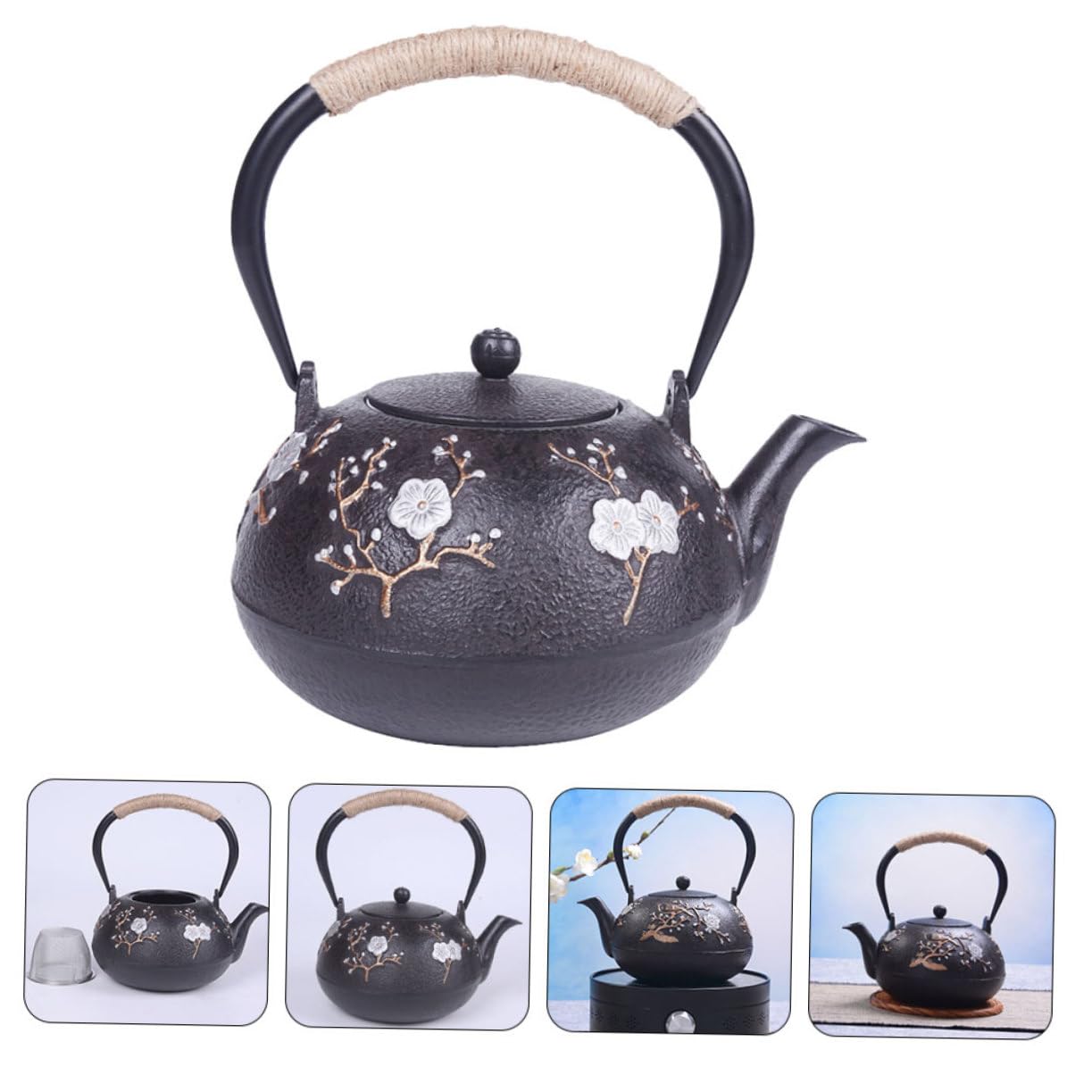 PRETYZOOM Tetera de Hierro Fundido Tetsubin Pequeña 800 Ml Hierro Fundido Resistente Infusor Integrado para Té Hojas Sueltas Hogar y Oficina Diseño Retro para Salón de Té