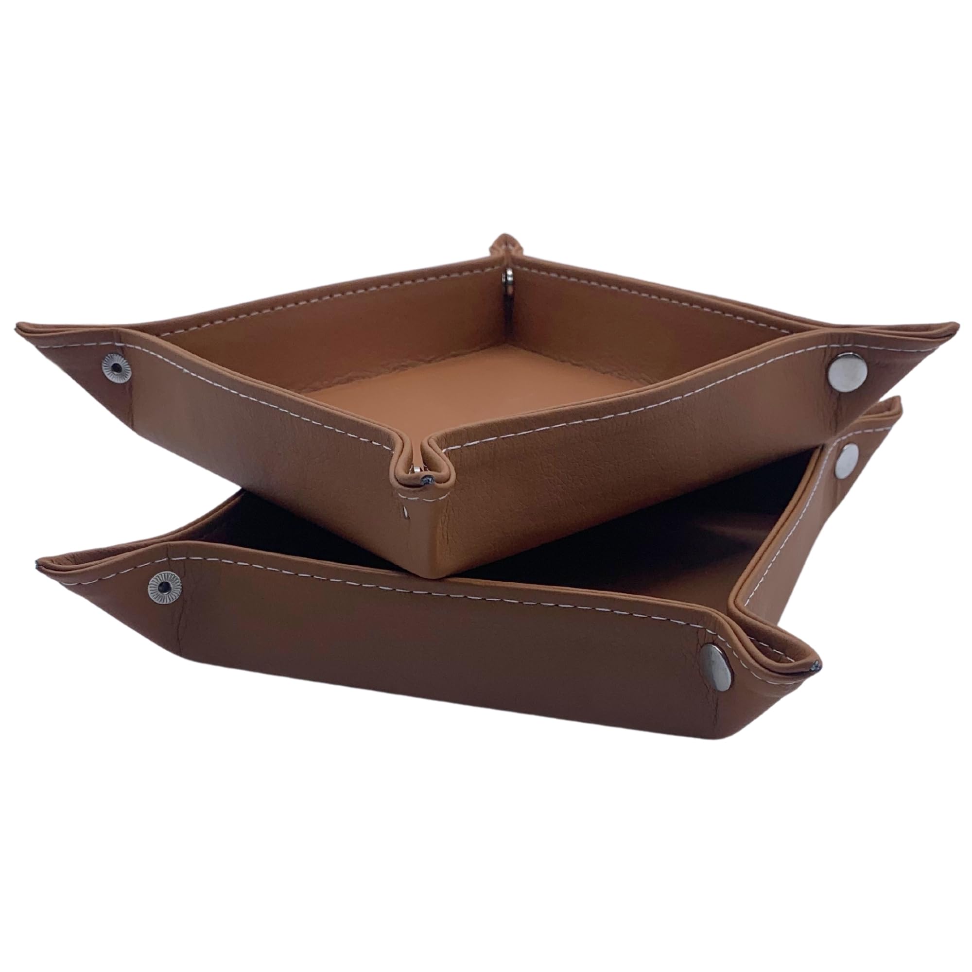 Eabdice Plateaux Vide Poche Entree En Cuir PU,Plateau En PU Cuir, Organisateur De Rangement Plateau De Rangement Avec 2 Compartiments Pour Monnaie, Clé, Portefeuille Et Accessoire (Brun