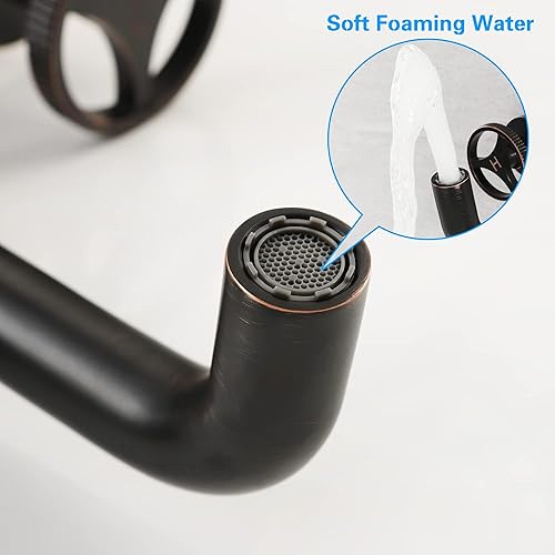 Miniatura 6 de SKOWLL Grifo de baño de 2 manijas para montaje en pared, grifos de bañera generalizados de bronce aceitado, grifo de lavabo moderno de 3 agujeros