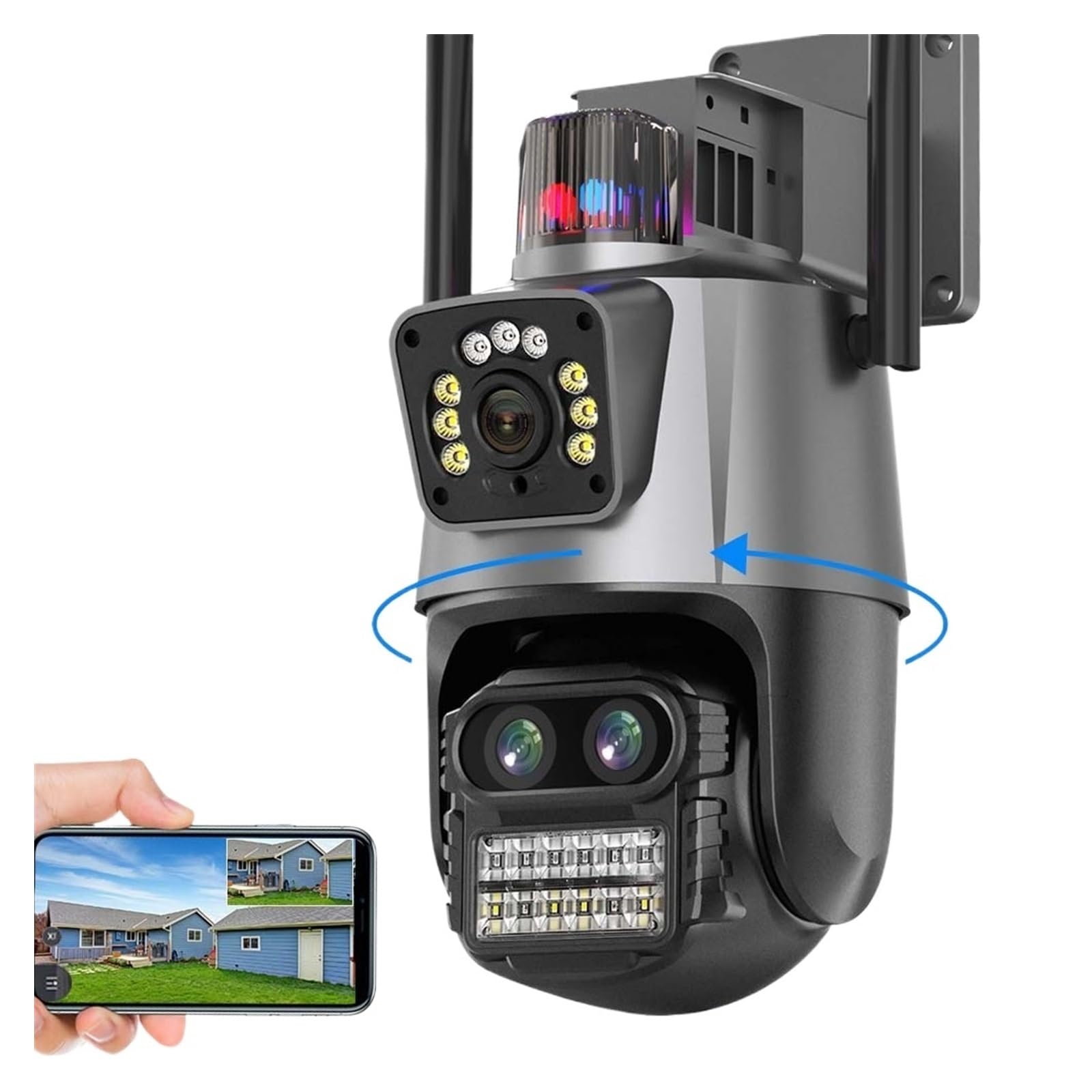 Cámara IP de 9MP exterior con zoom 8x, triple lente y pantalla dual con tarjeta de 128GB incluida
