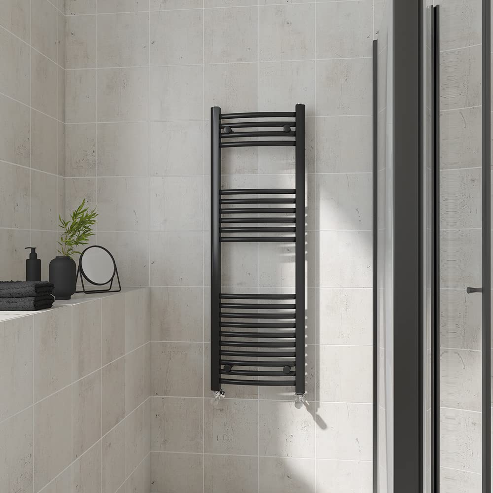 Warmehaus Curved Heated Towel Rail Black Bathroom Ladder Style Radiator Central Heating 1200x400mm