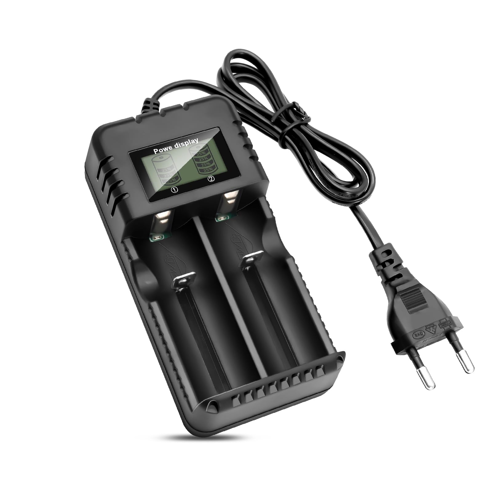 Caricabatterie agli Ioni di Litio a 2 Slot, LCD Caricabatterie Ricarica Rapida Intelligente per una Varietà di Batterie agli Ioni di Litio da 3,7 V, 26650/18650/14500/16340 (Small)