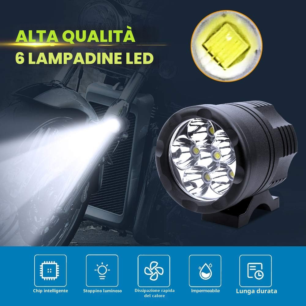 Biqing 2PCS Fari Moto Supplementari,6 LEDs Faretti LED Moto Luci Anteriori Faro Luci Supplementari Lavorare Lucis Spot Faretto per 12-24V Veicolo Motos Bici Auto Barca