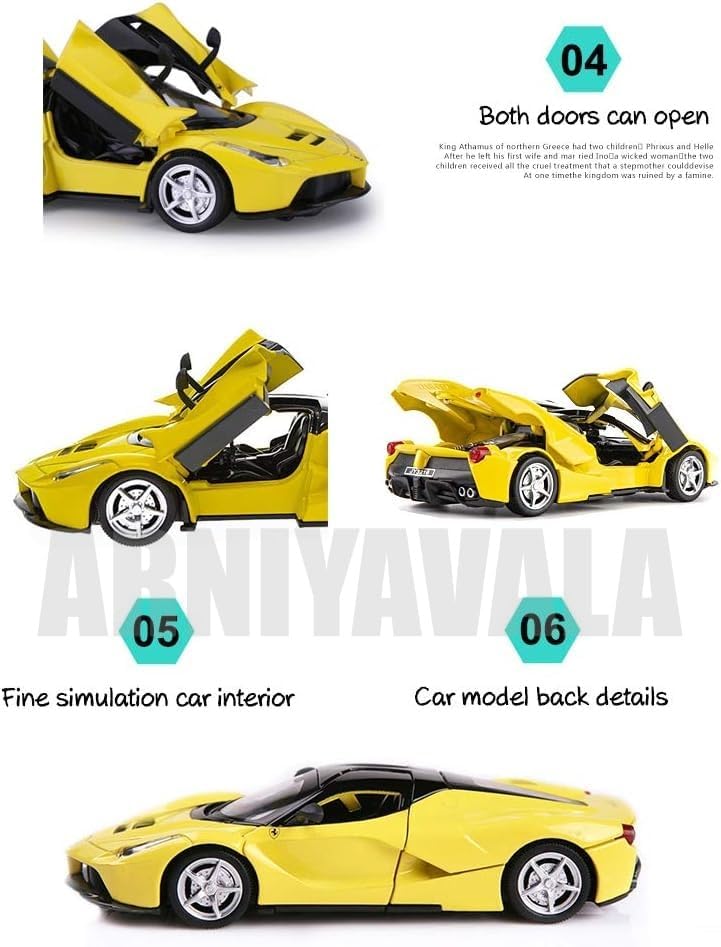 Image of Ferrari LaFerrari Diecast Car Model 1:32 Scale | Metal Pull Back Sports Car Toy | Openable Doors Collectible Return Birthday Gift Kids Boys & Girls (Colour as a per Stock)