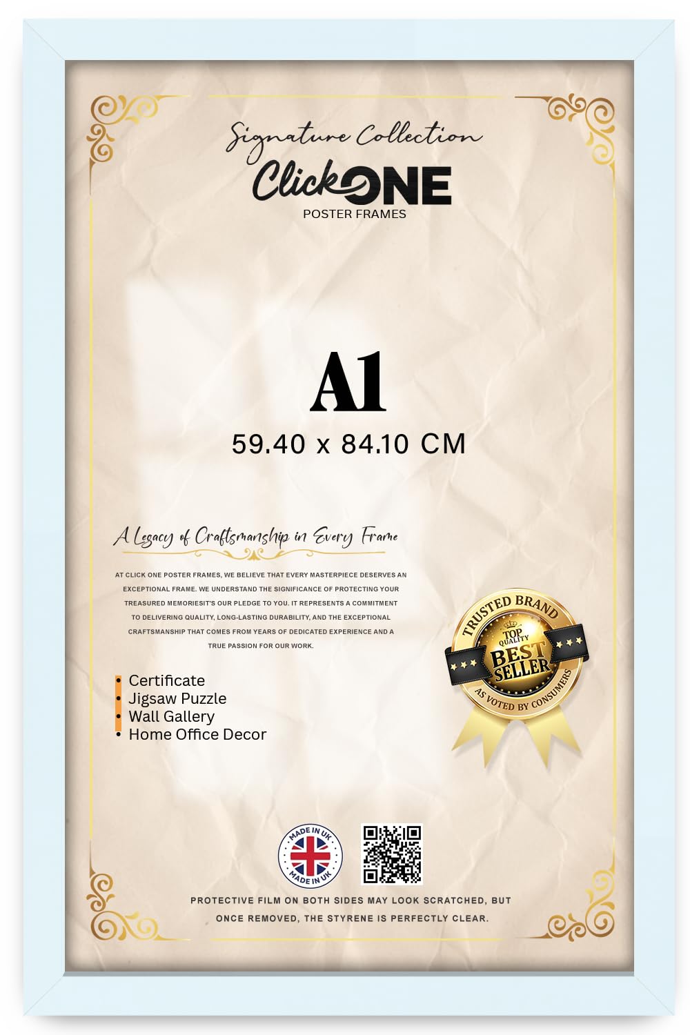 Click One — A1 (59.40 X 84.10 CM) Poster Frame | Clear Perspex Front For Showcasing Paintings And Photos, White Profile, 33 X 23 Inch Display For Modern Art Spaces, Slim Edge, Easy Hang
