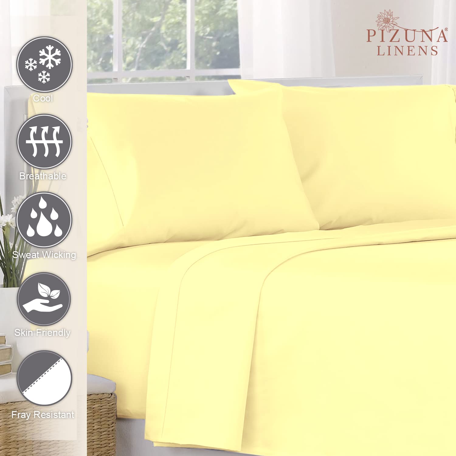 Pizuna Flat Sheets Double Mellow Yellow, 400 Thread Count Long Staple 100% Cotton Bed Sheets Double 230x280 cm - Image 2