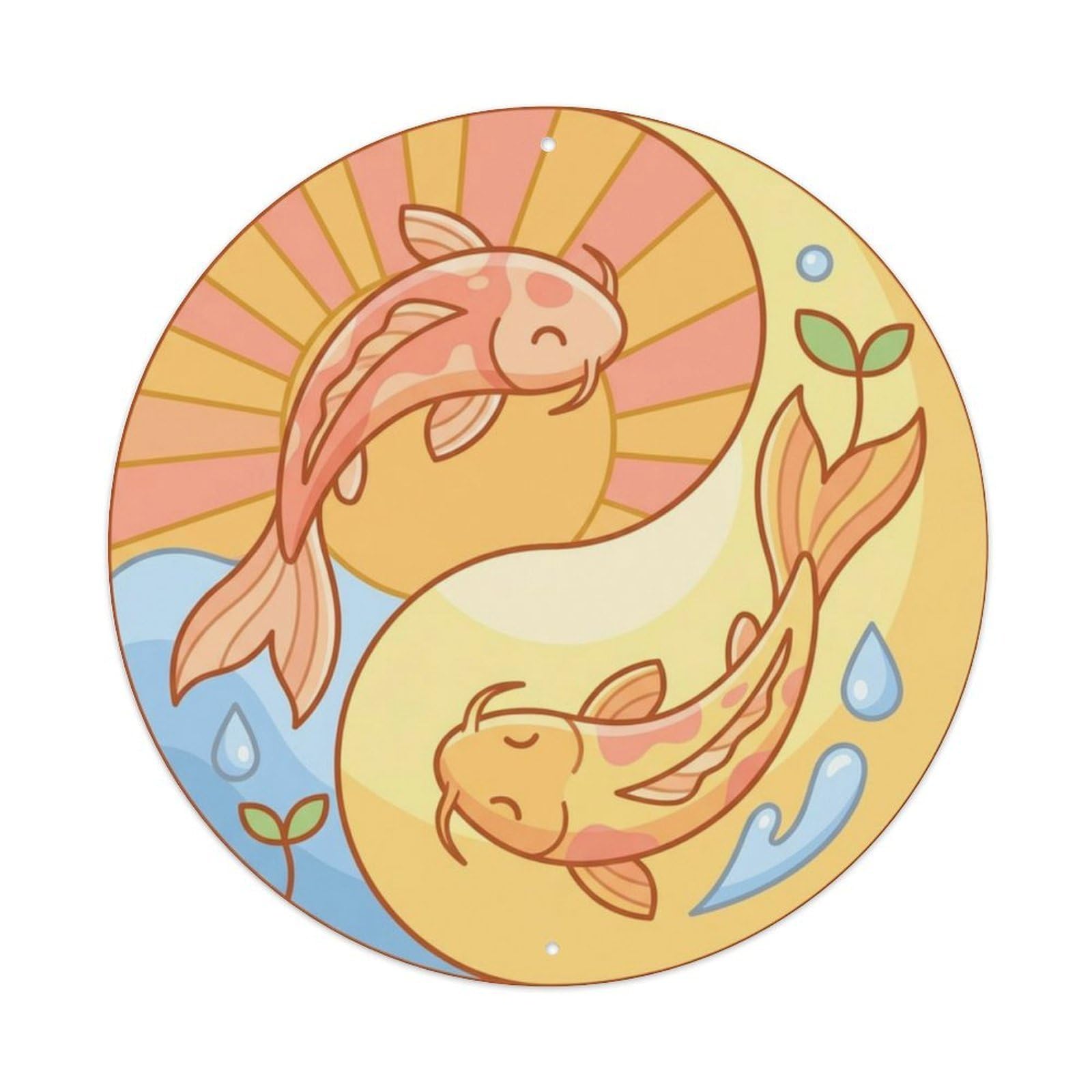 Tgrcjimh Style Metal Tin Sign Tai Chi Koi Fish Dawn Morning Sunrise Hope