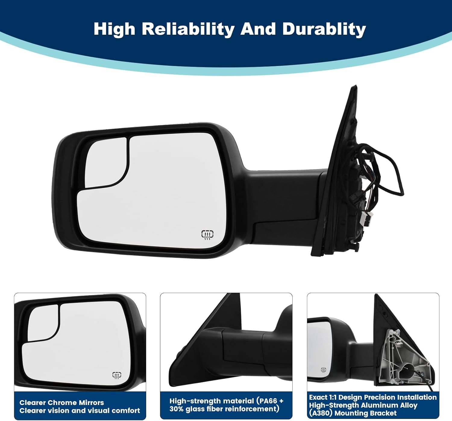Side Mirror Fits For Ram 1500, Compatible With Ram 1500 Driver Side Mirror Replacement,Compatible With Ram 1500 Passenger Side Mirror Replacement (19-25(5+2pins) Black, Left)