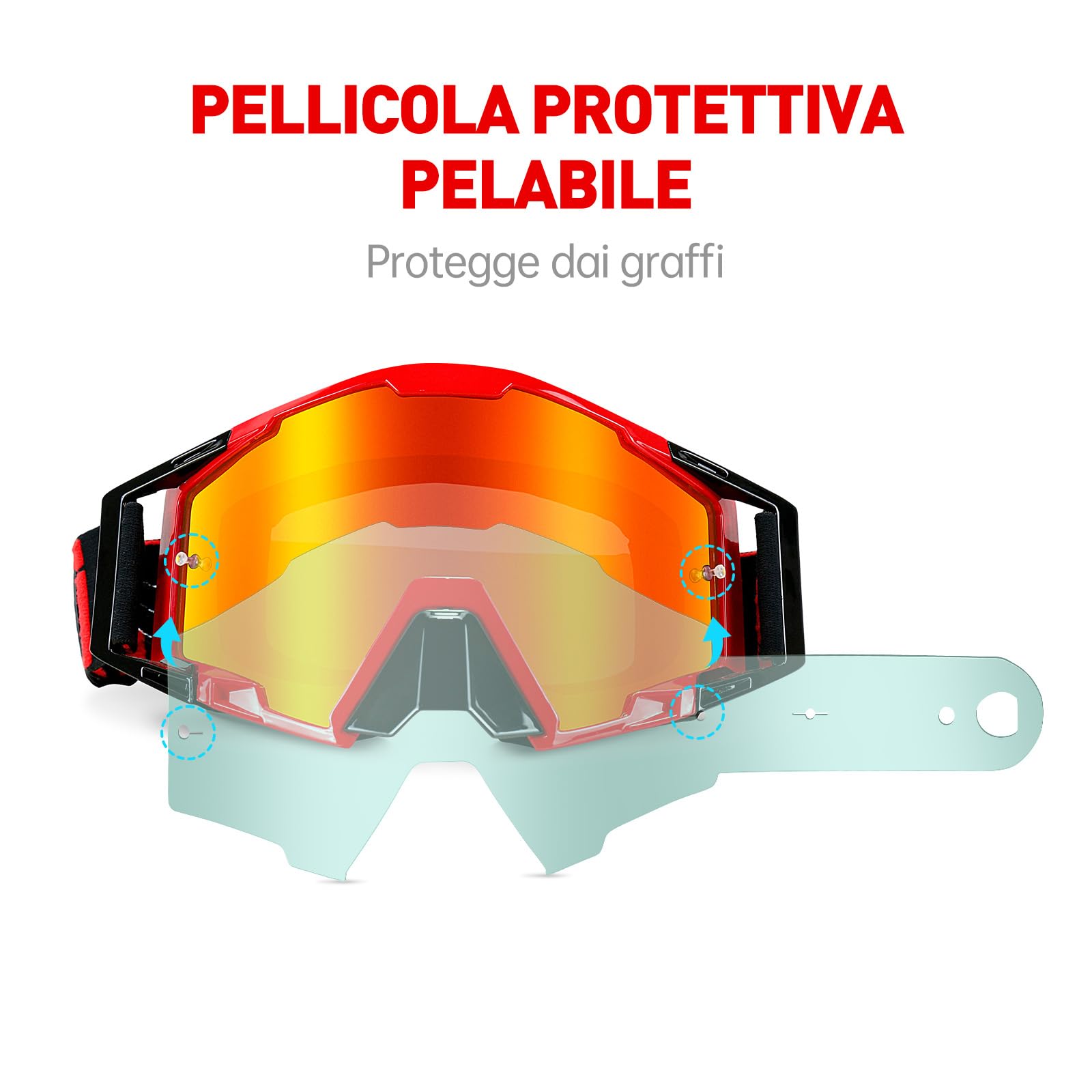 Occhiali Moto, Mascherina Motocross con protezione per il naso, Maschera Sci per uomo e donna, per gli sport all'aperto