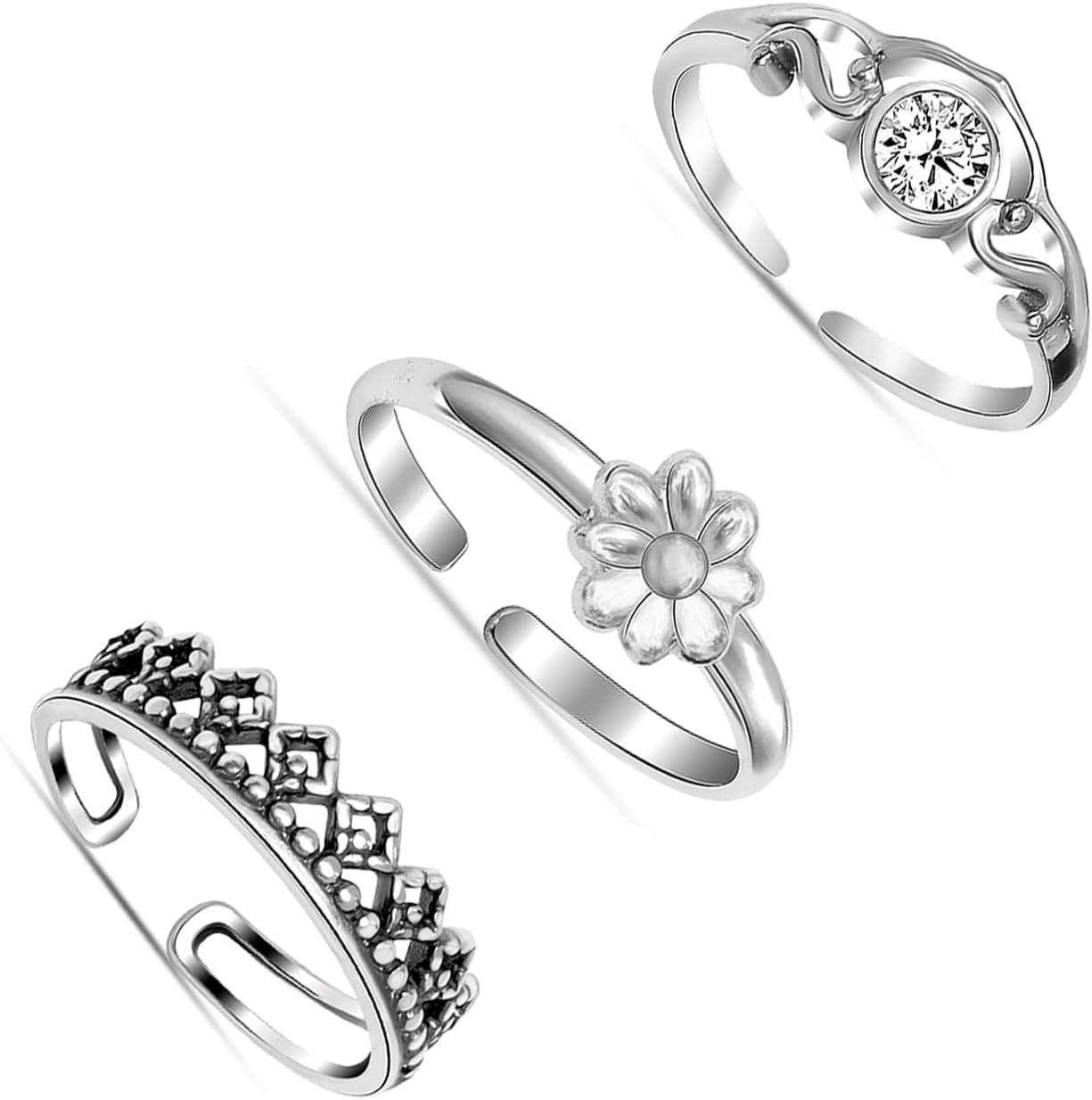 LeCalla 925 Sterling Silver Minimalist Toe Rings Set of Toe Ring Lightweight Antique Adjustable Open Toe Rings Band Ring Summer Beach Foot Jewelry Set for Women