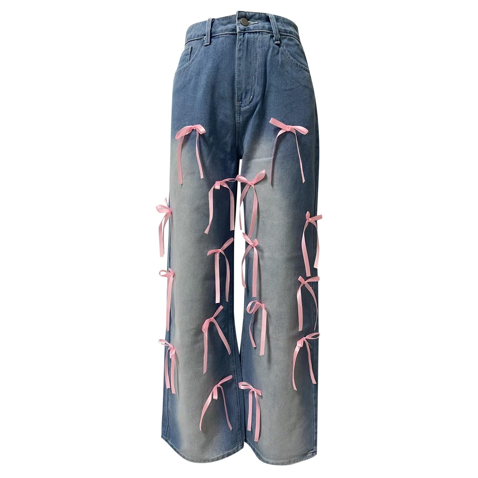 Pantalones De Verano Mujer Deporte, Pantalones Vaqueros Mujer De Trabajo, Pierna Ancha Y Cintura Alta con Lazo Desgastado Corte Holgado Estilo Urbano Pantalón Deportivo Pantalon Pirata
